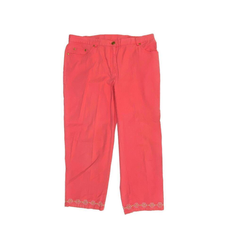 Ruby‎ Rd Side Elastic Crop Embroidered Hem Women's size 12 Pink/Salmon Pants